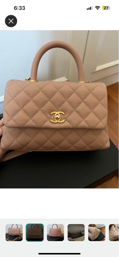 Chanel 18s small coco handle in beige (Category: Bags & Wallets) located in Singapore. Submitted by semicharmed_ (Listing ID 1232243148, Image 2). Description: Beautiful 18s beige with aged gold hardware The perfect shade of beige with pink undertone Used lightly with minor signs of wear on right corner and base of handles due to attached chain. (Refer to photos) Still in great condition overall Not for fussies. Comes with box, dust bag and authe