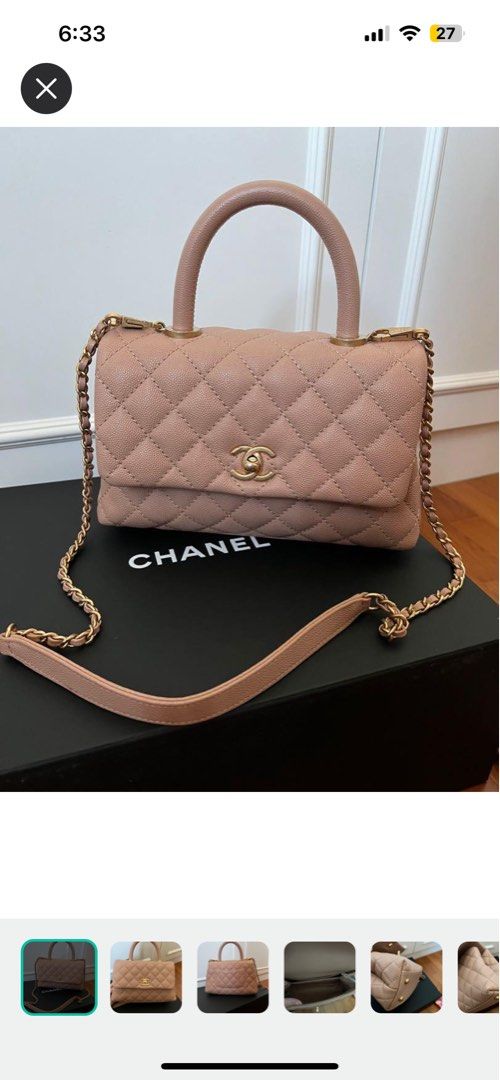 Chanel 18s small coco handle in beige (Category: Bags & Wallets) located in Singapore. Submitted by semicharmed_ (Listing ID 1232243148, Image 1). Description: Beautiful 18s beige with aged gold hardware The perfect shade of beige with pink undertone Used lightly with minor signs of wear on right corner and base of handles due to attached chain. (Refer to photos) Still in great condition overall Not for fussies. Comes with box, dust bag and authe