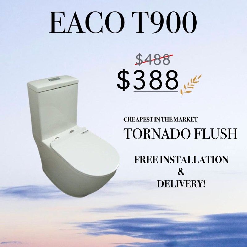 TOILET BOWL *CHEAPEST TORNADO FLUSH IN SG* EACO RIMLESSS T900, Furniture & Home Living, Bathroom