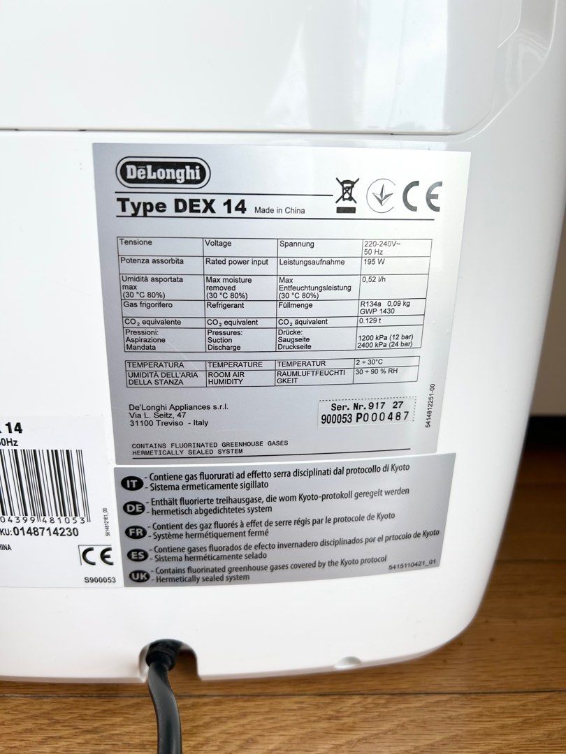 Delonghi dehumidifier, TV & Home Appliances, Air Purifiers