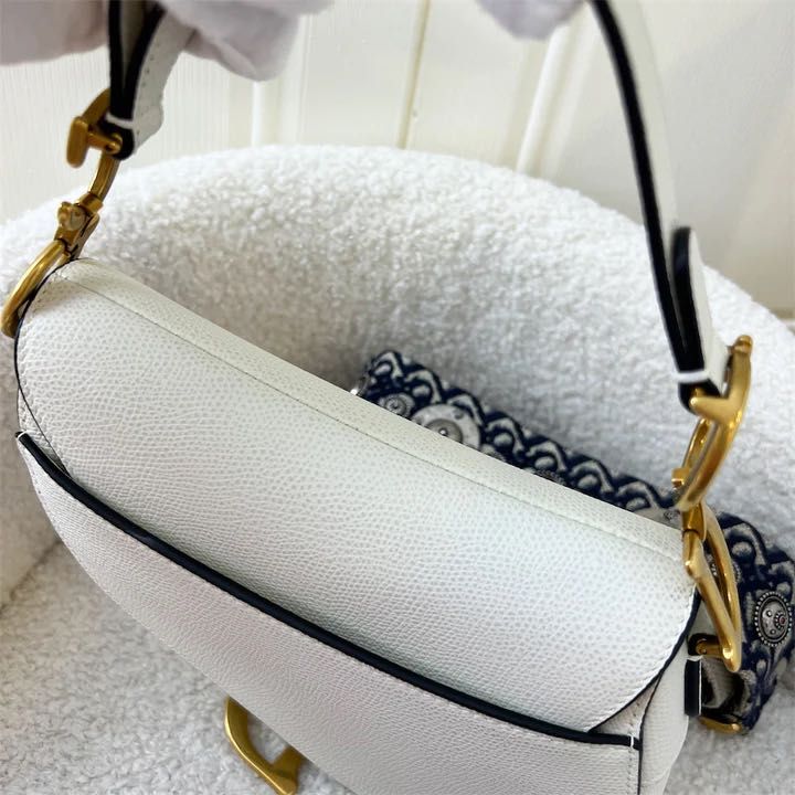 CHRISTIAN DIOR Grained Calfskin Mini Saddle Bag White 1311595