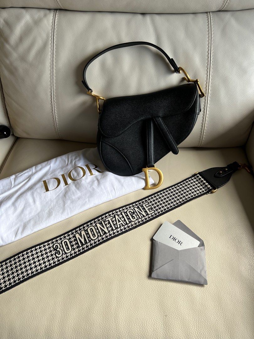 Dior Black Saddle Bag with Strap (30 Montaigne), Luxury, Bags & Wallets on  Carousell