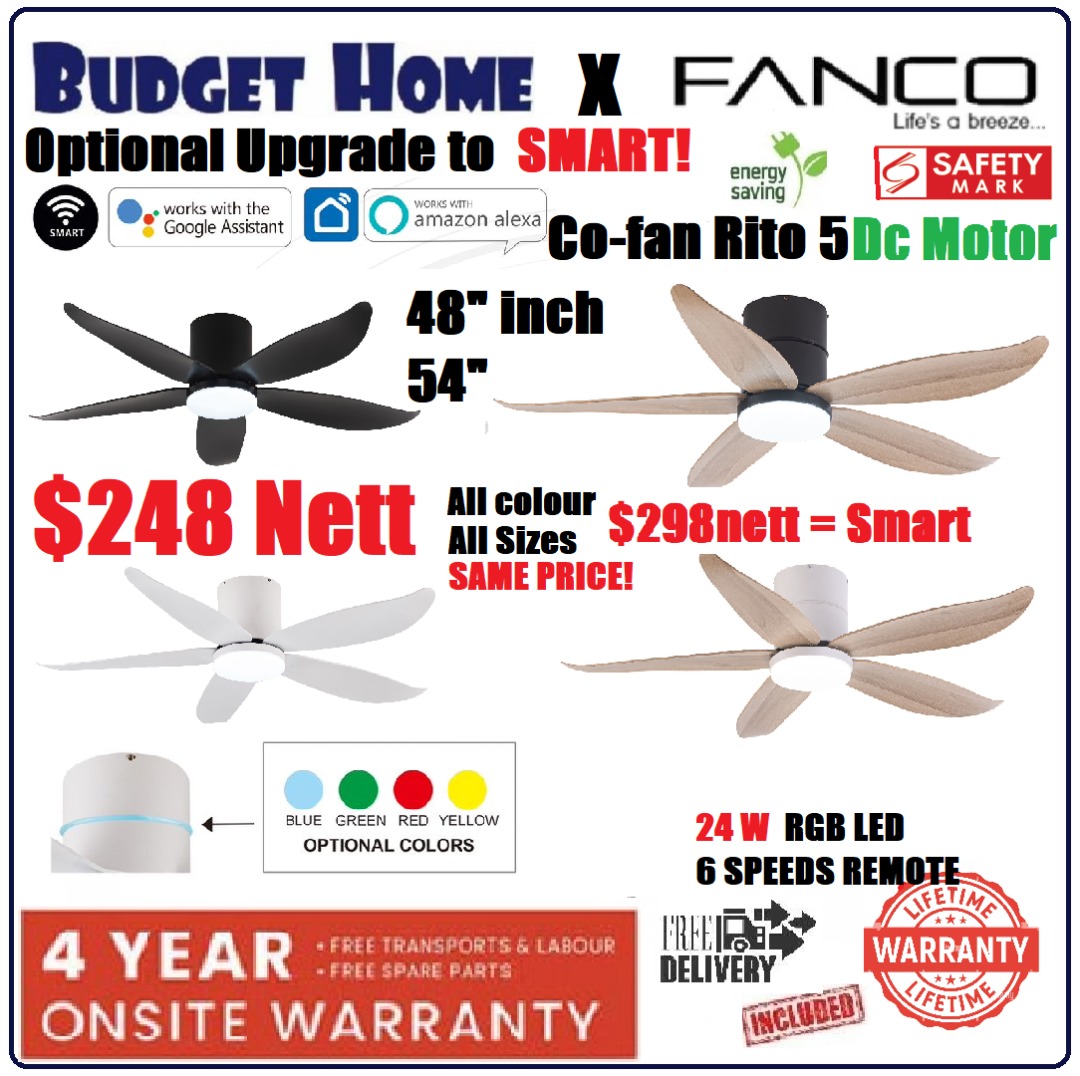Fanco Smart Dc ceiling fan // Hugger ceiling fan Rito 5, Furniture