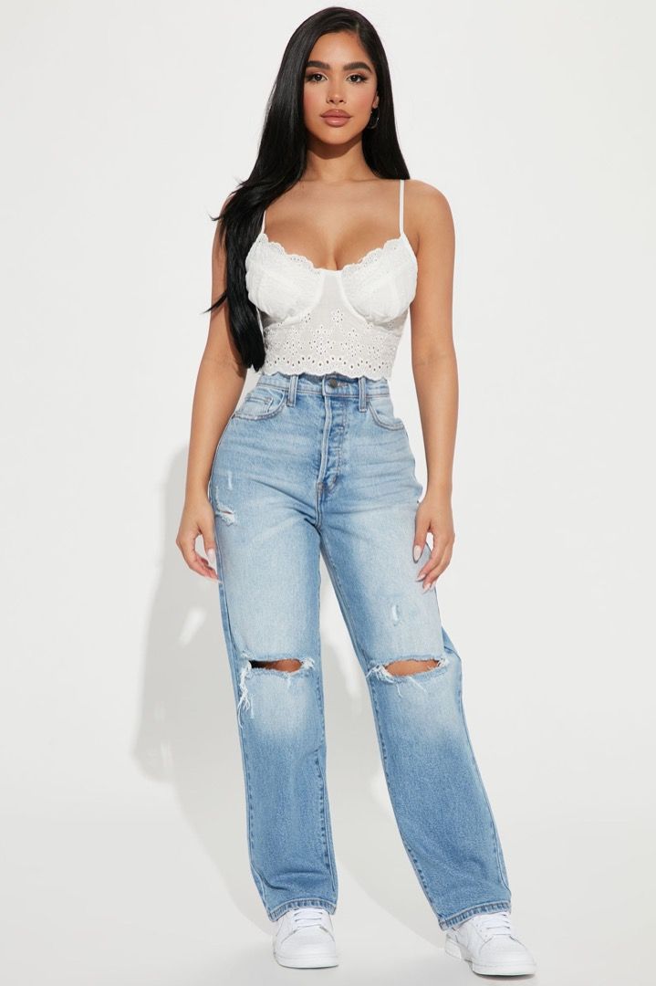 Fashion Nova Ripped Straight Leg Jeans Petite