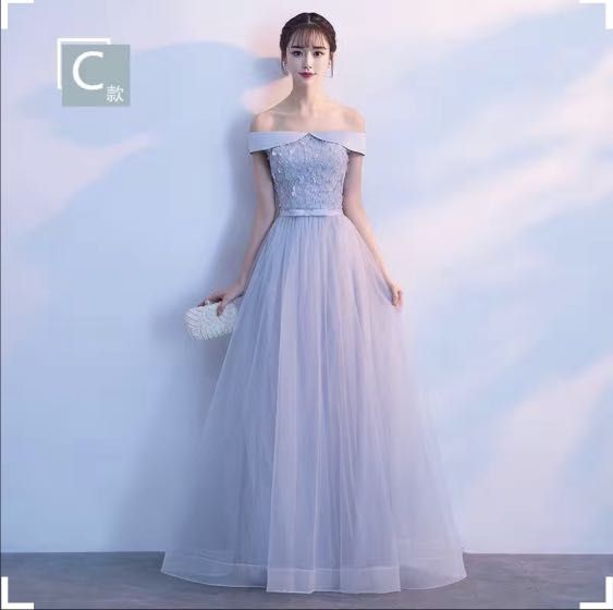 Long chiffon prom dress with ribbon embroidery discount