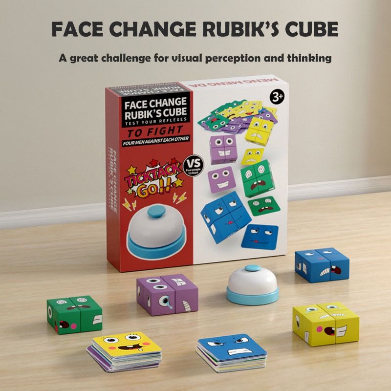 Free Wrapping】Wooden Face Change Rubik's Cube Emotion