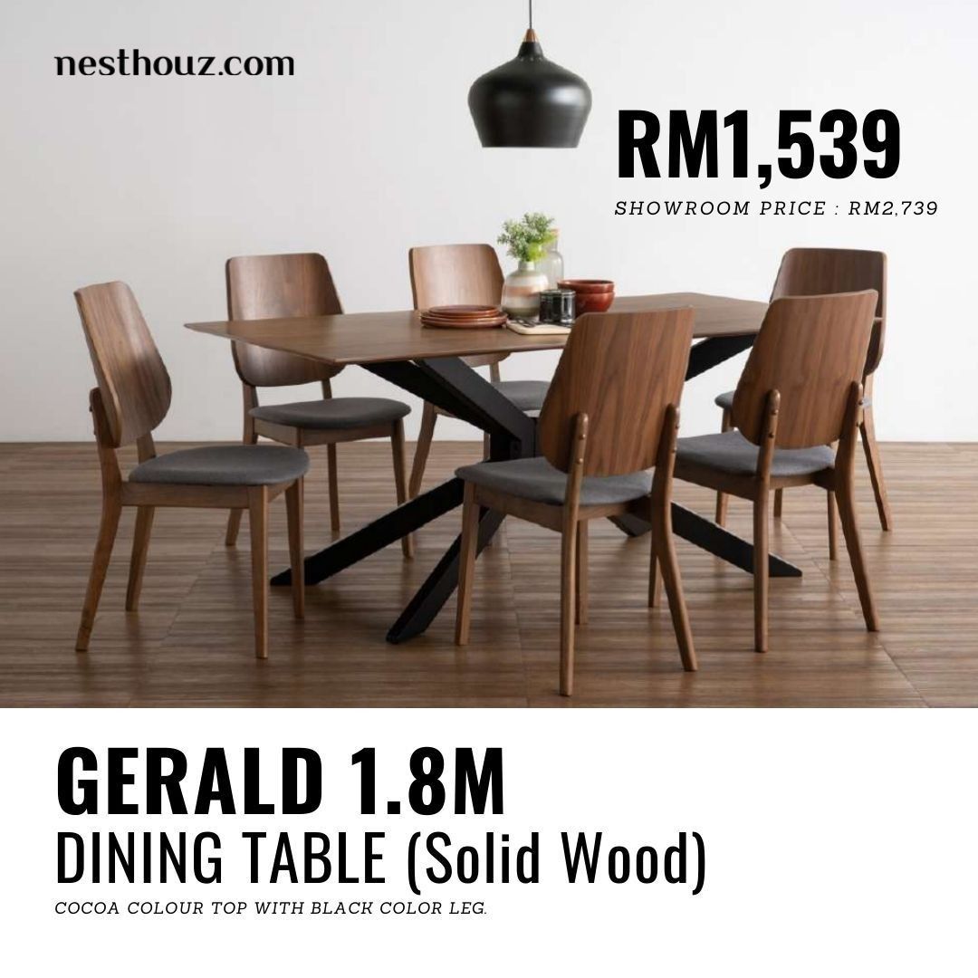 GERALD 1.8M Dining Table Only (Solid Oak) by Nesthouz Design Free