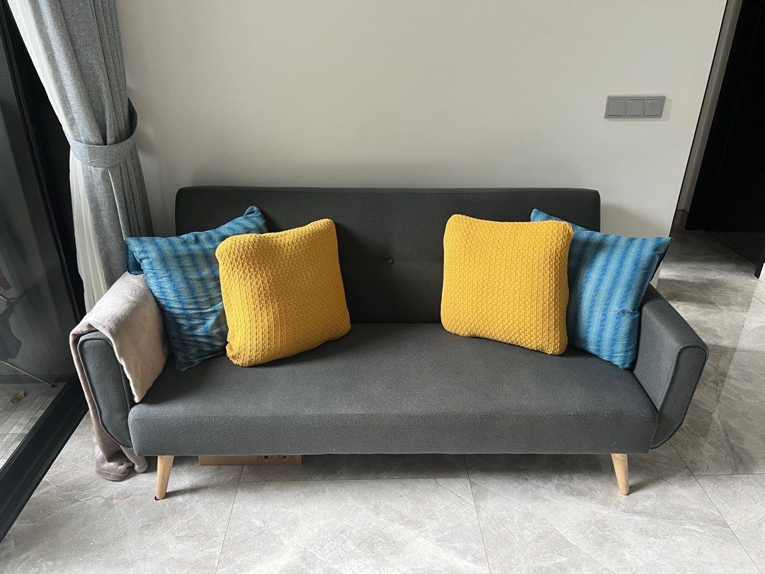 Preloved 3 seater dark grey sofa bed, Furniture & Home Living, Furniture, Sofas on Carousell