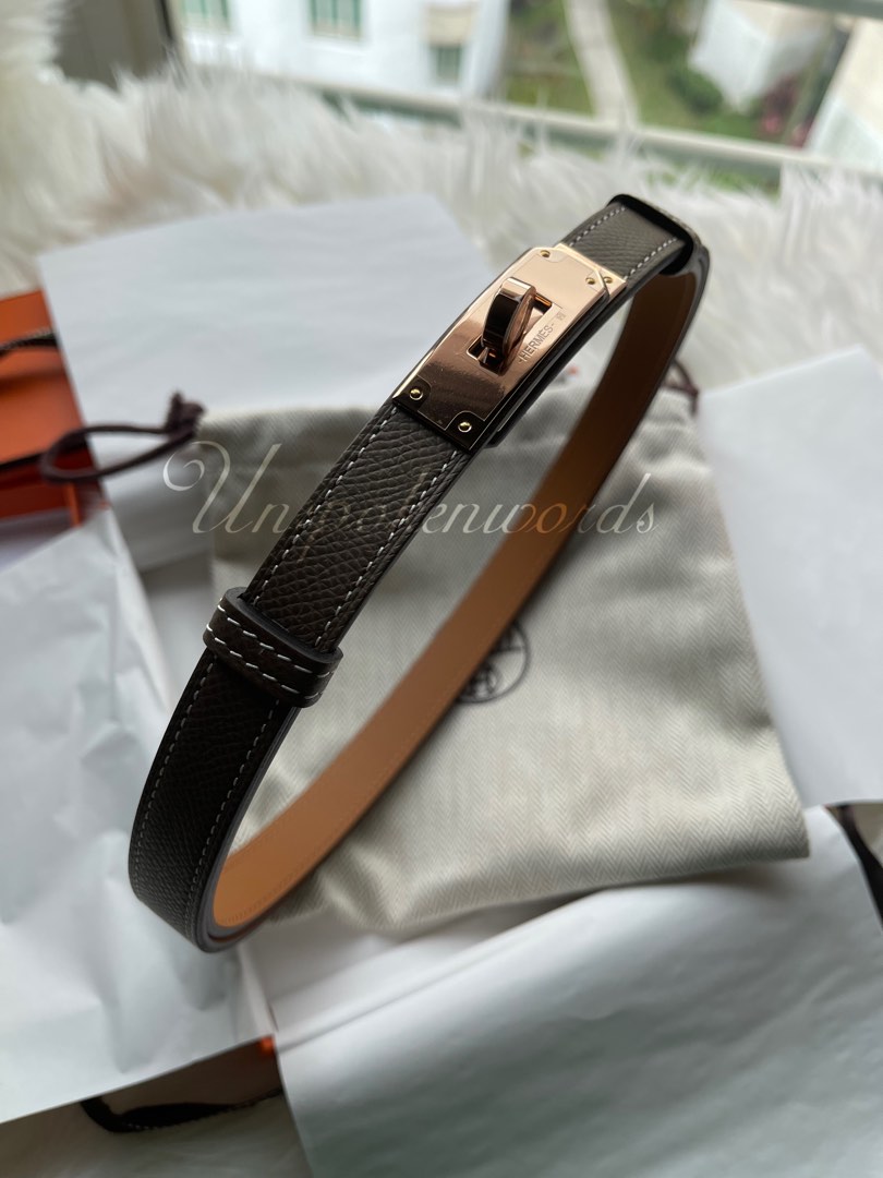 Hermes Etoupe Epsom Leather Gold Finish Hardware Kelly 18 Belt Hermes