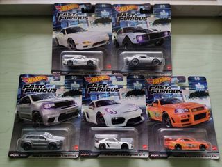HotWheels Premium 2023 Fast & Furious  - Mazda RX-7 FD - 1967 Chevy Camaro Offroad -  Jeep Grand Cherokee
Trackhawk - Porsche 718 Cayman GT4 -Nissan Skyline GT-R (BNR34)