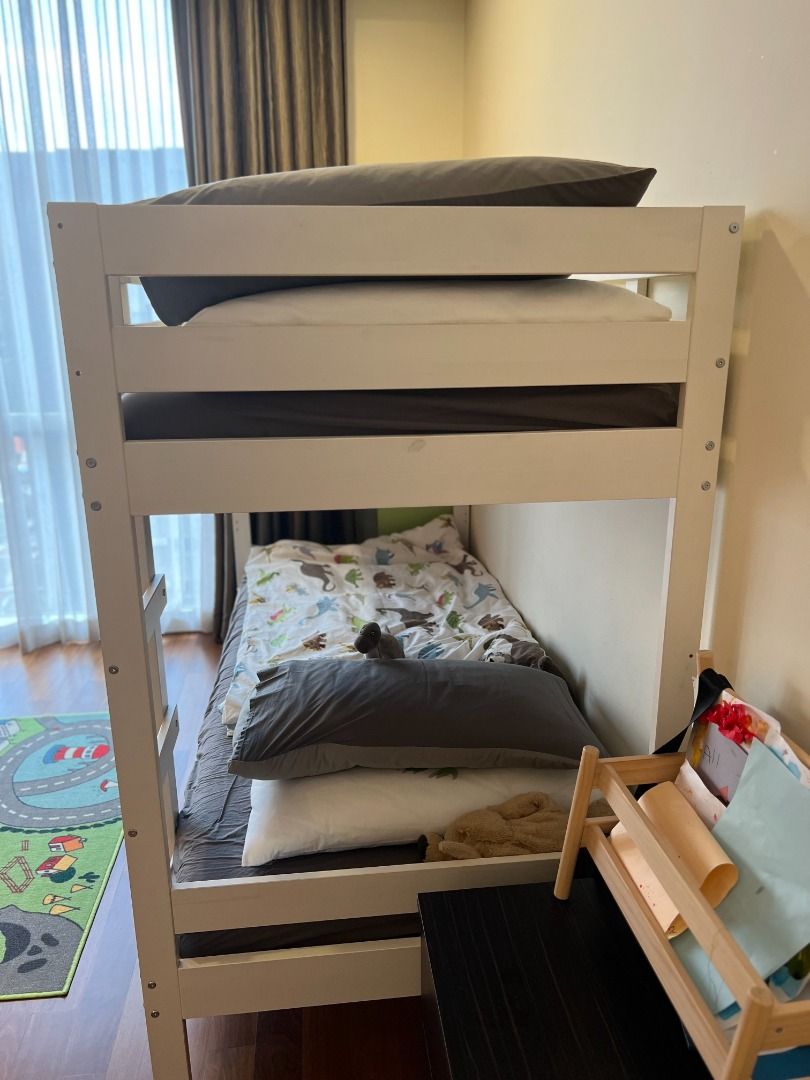Ikea Bunk Bed Mydal Frame, Pillows, Bed Sheet, etc., Furniture & Home