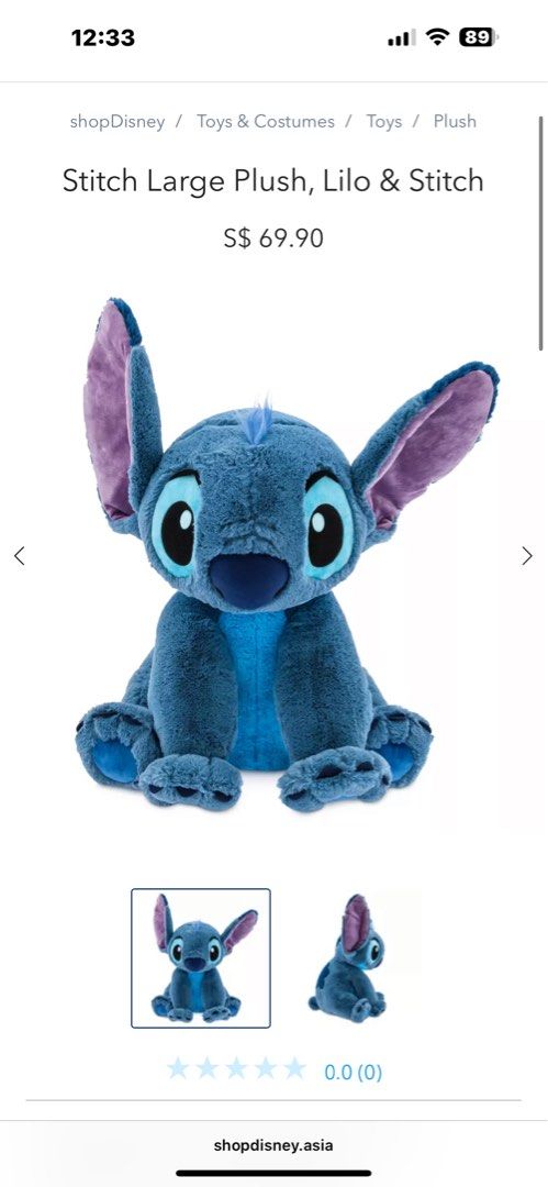 Disney store stitch sales large soft toy