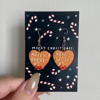 Merry Christmas Heart Cookie Earrings