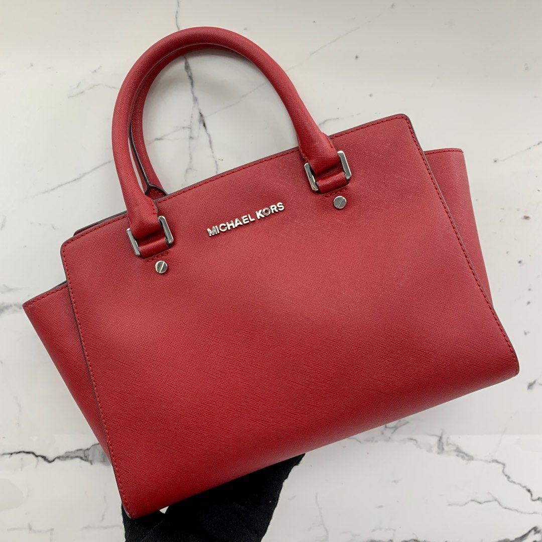 Red leather clearance michael kors bag