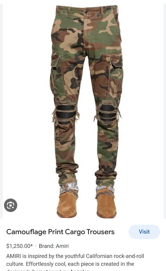 NEW AMIRI by MIKE AMIRI BIKER CARGO PANTS Woodland Print Camo Slim Fit