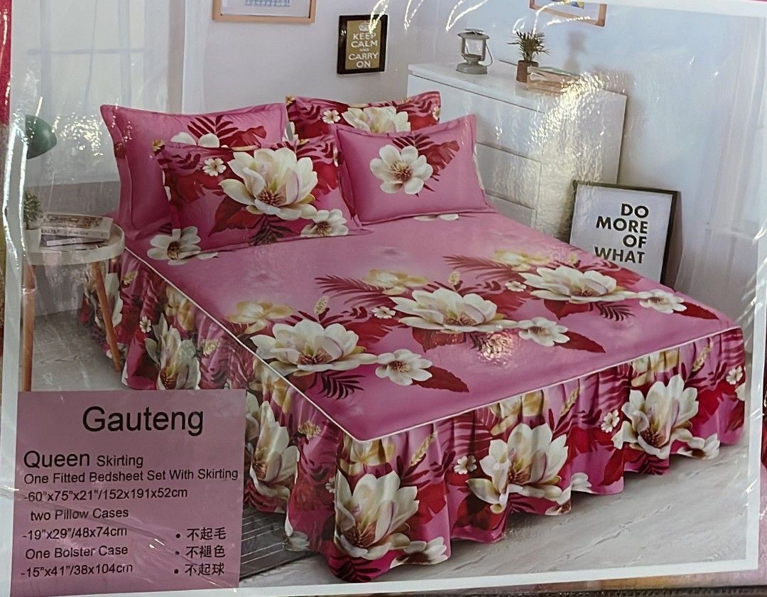 New Bedsheet Fitted with Skirting set pillow case and Bolster case