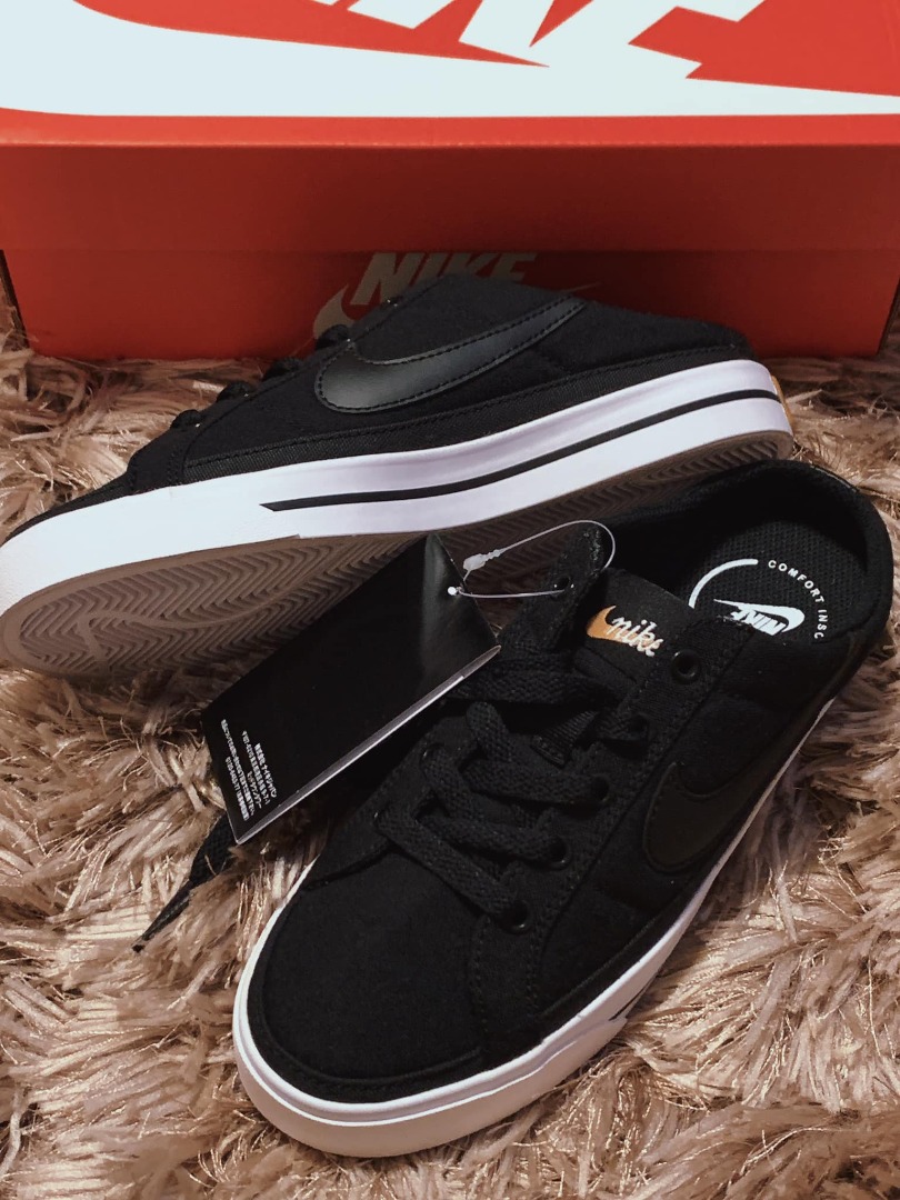 Original NIKE Court Legacy Mule Street Style Black Ladies Sneakers No