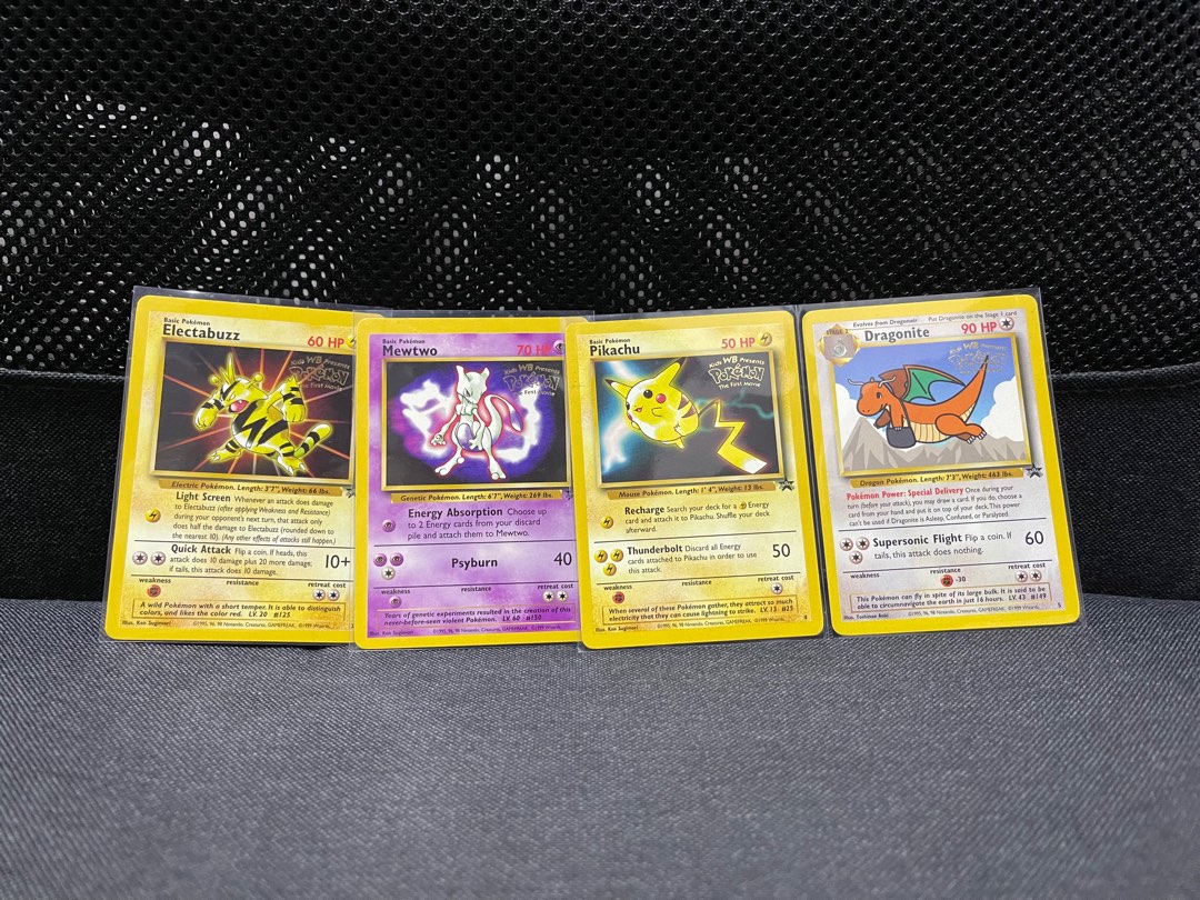  Pokemon Movie Promo Card Set of 4 Electabuzz, Dragonite,  Pikachu, and Mewtwo : Toys & Games