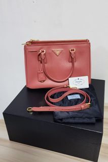 Prada Beige Saffiano Leather Double Zip Small Tote Bag BN1801