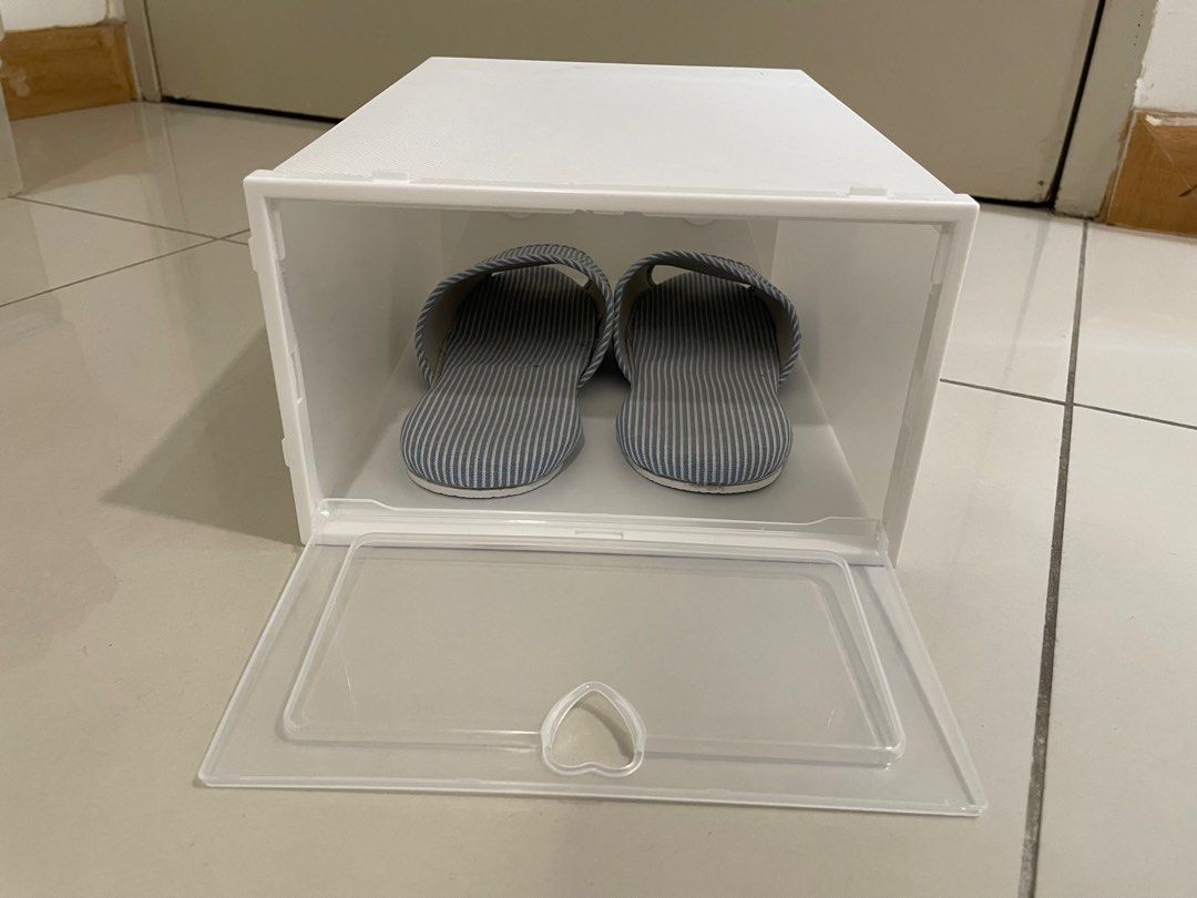 shoe boxes plastic 12ea stackable foldable white, Furniture & Home