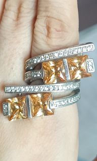 Silver Citrine and zirconia cocktail ring