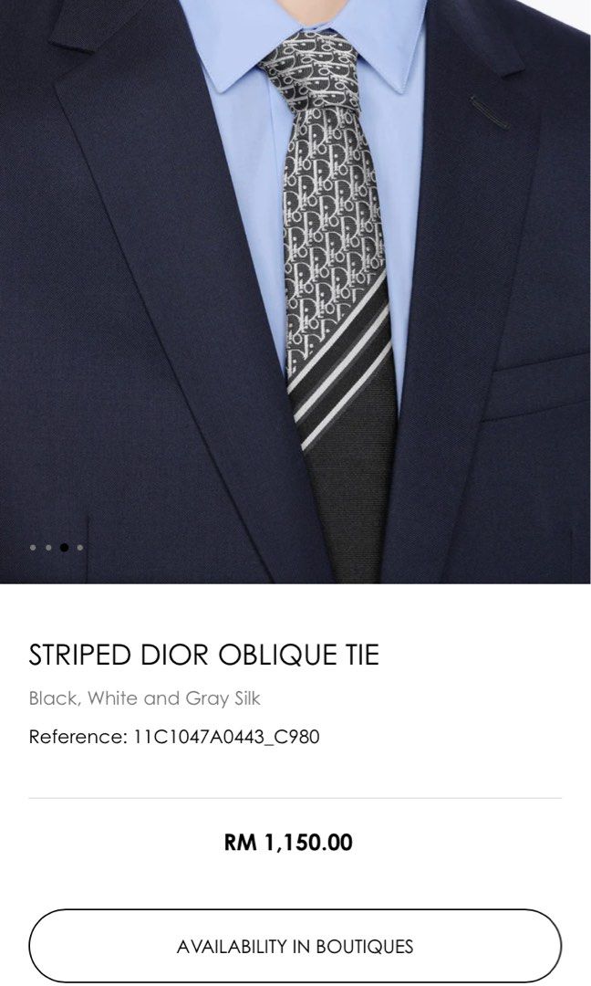 Striped Dior Oblique Tie Black, White and Gray Silk