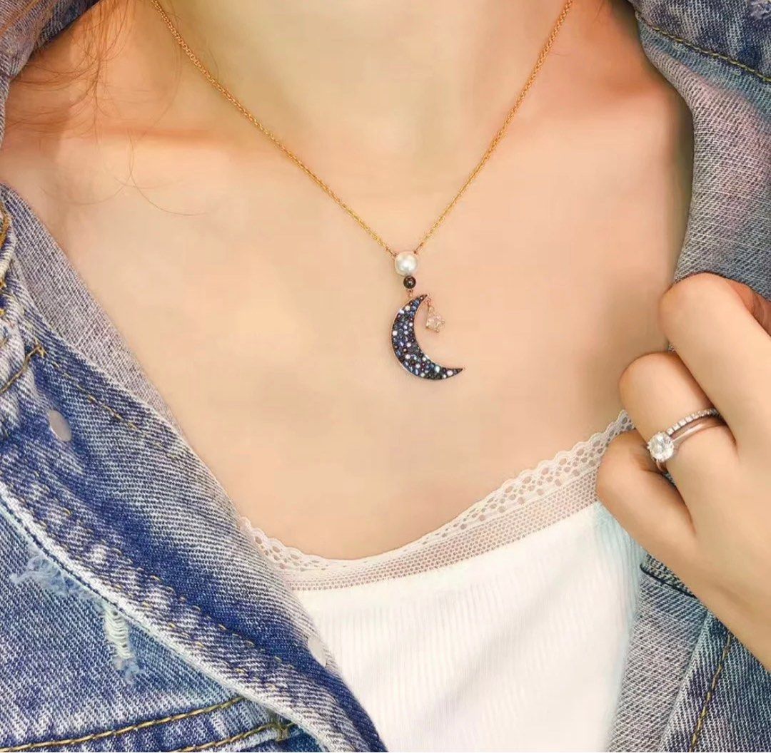 New Necklace 2021 Fashion Stars Moon Charm Necklace Snowflake Delicate  Clavicle Rhinestone Chain Necklace For Women Jewelry