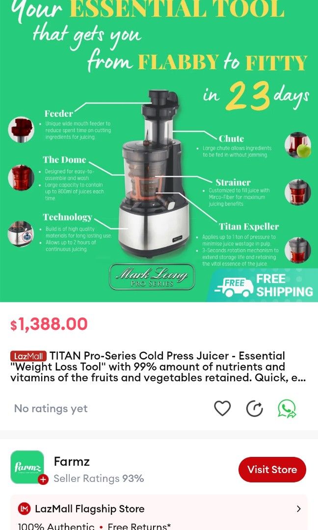 Titan Pro cold pressed juicer, TV & Home Appliances, Kitchen Appliances