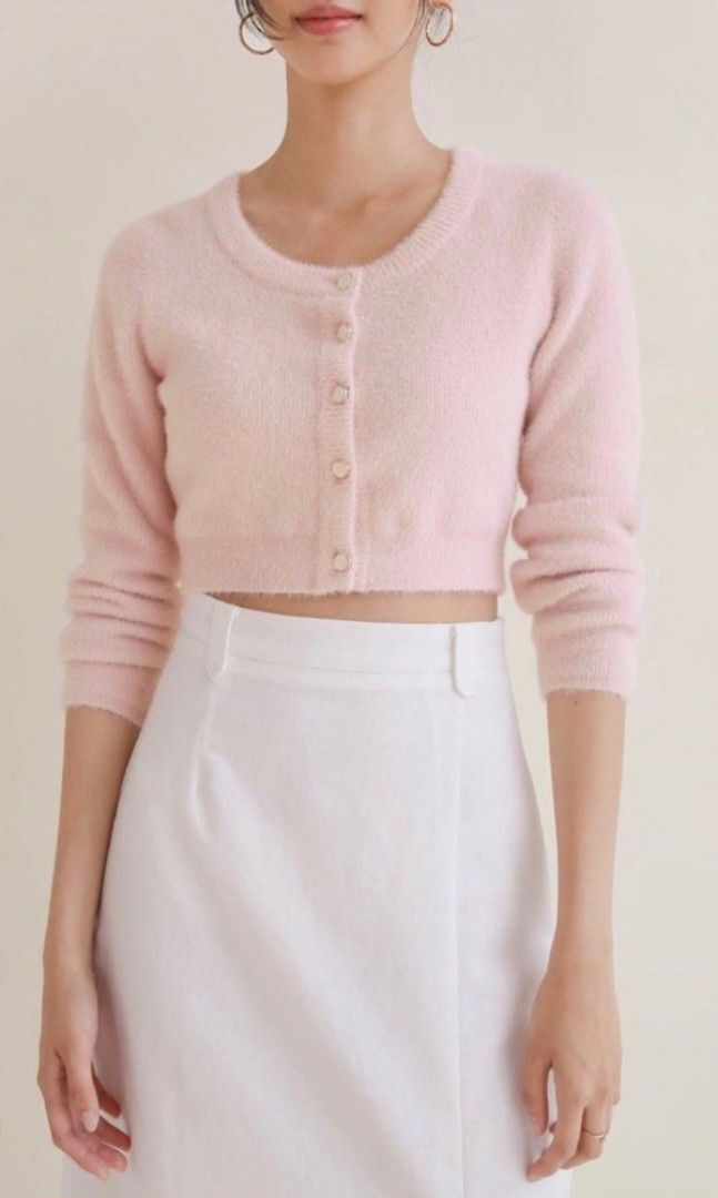 Fuzzy cropped cardigan shop