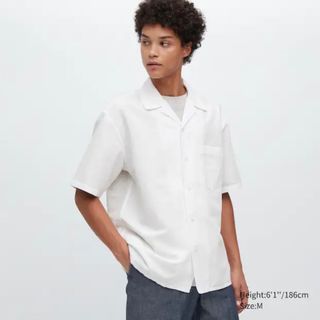 Uniqlo Men White Linen Short Sleeve Shirt