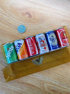 (Vintage) Sprite, Coca Cola, Fanta, Carlsberg Beer, Peroni, Becker’s - Miniature Soda/Beer Liquid-Filled Tin Can Set