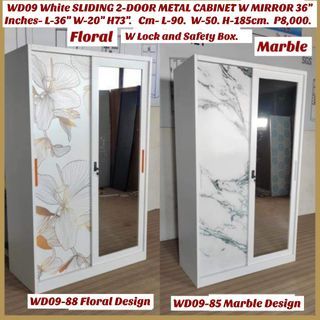 White Sliding 2-Door Metal Wardrobe w mirror