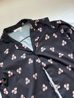 [wts] formal button up flower black blouse