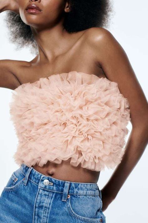 Pink ruffle top zara top