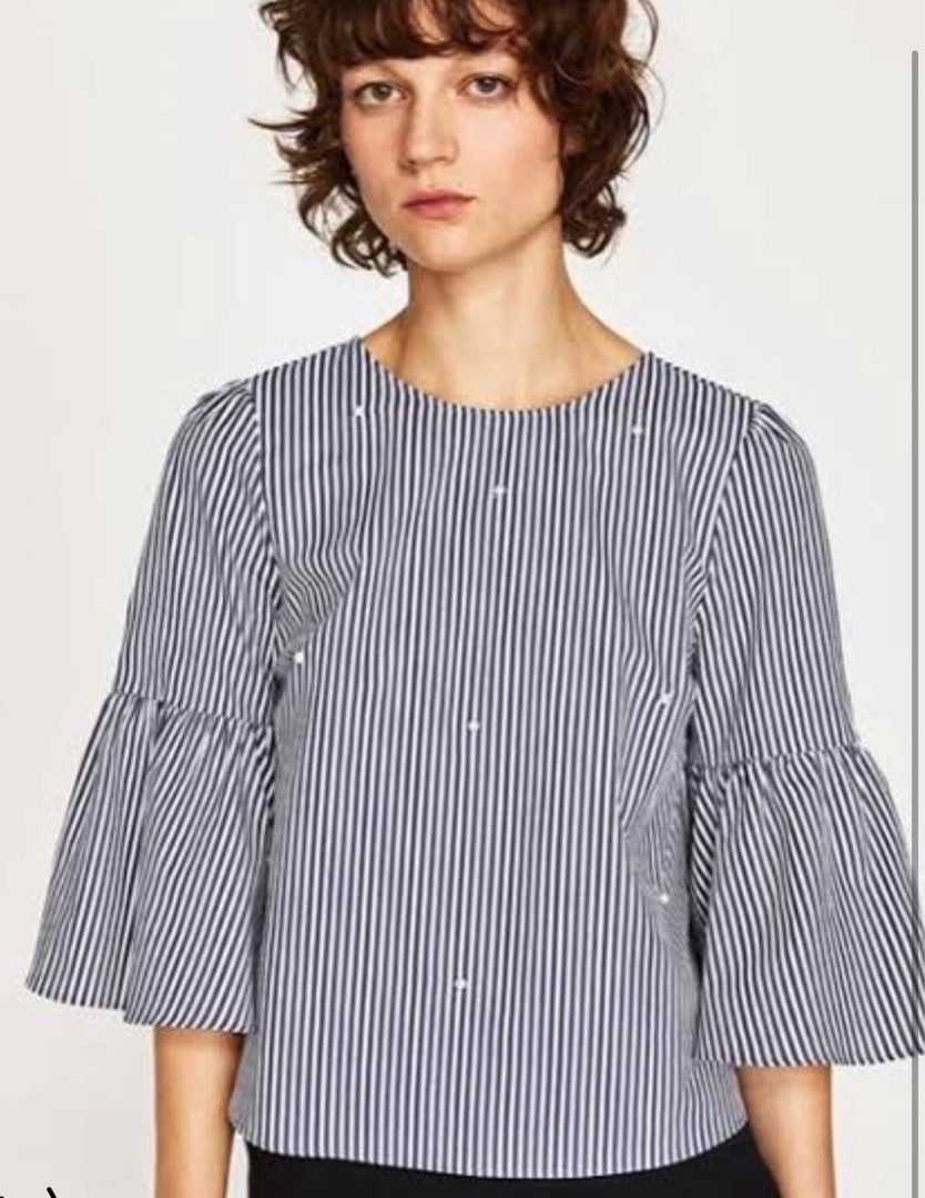 Zara top with pearls, Women's Fashion, Tops, Blouses on Carousell