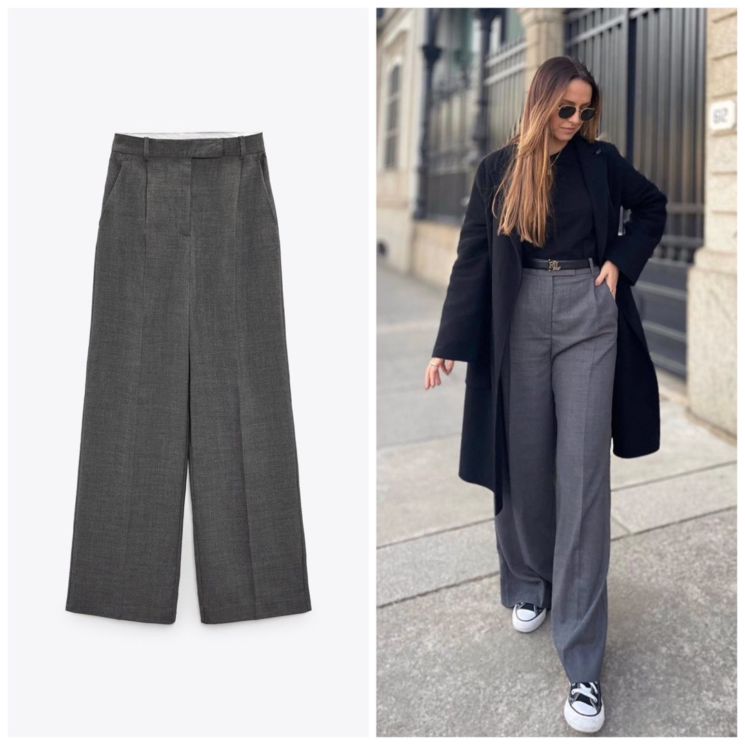 Zara Wide Leg Trousers with Darts in Oyster White, Women's Fashion,  Bottoms, Other Bottoms on Carousell