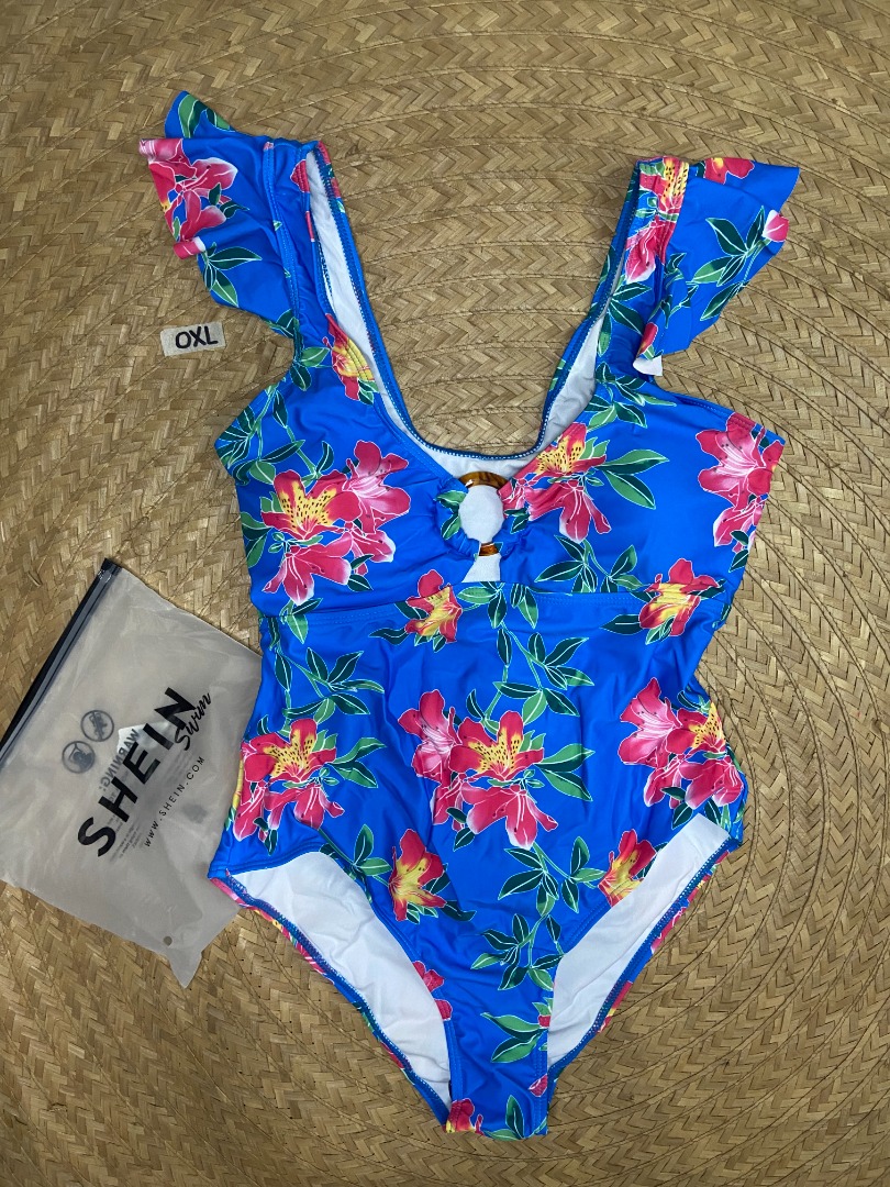 0xl blue floral one piece shein swimsuit on Carousell