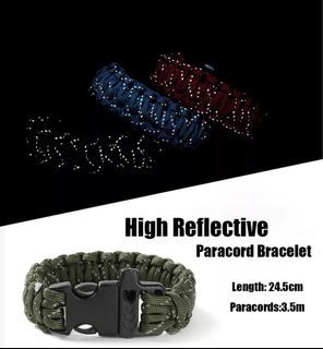 24.5cm Nine Core Reflective Paracord Escape Emergency Glowing Plaited Rope EDC Survival Saving Bracelet with Whistle Tools