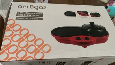 Aerogaz 2-IN-1 Classic electric BBQ 2-IN-1 Classic electric BBQ grill & 2L steamboat pot free Delivery