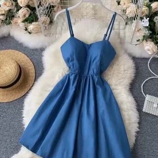 Amelia Criss Cross Padded Korea Trending Denim Midi Dress
