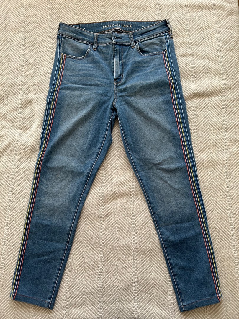 AMERICAN EAGLE next level stretch slim jeans with color stitch detail, Women's Fashion, Bottoms