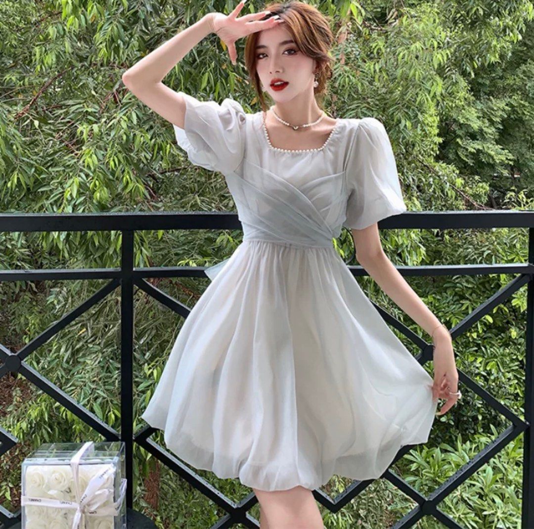 babydoll princess dress Roseprick Puff Sleeve Babydoll Dress White