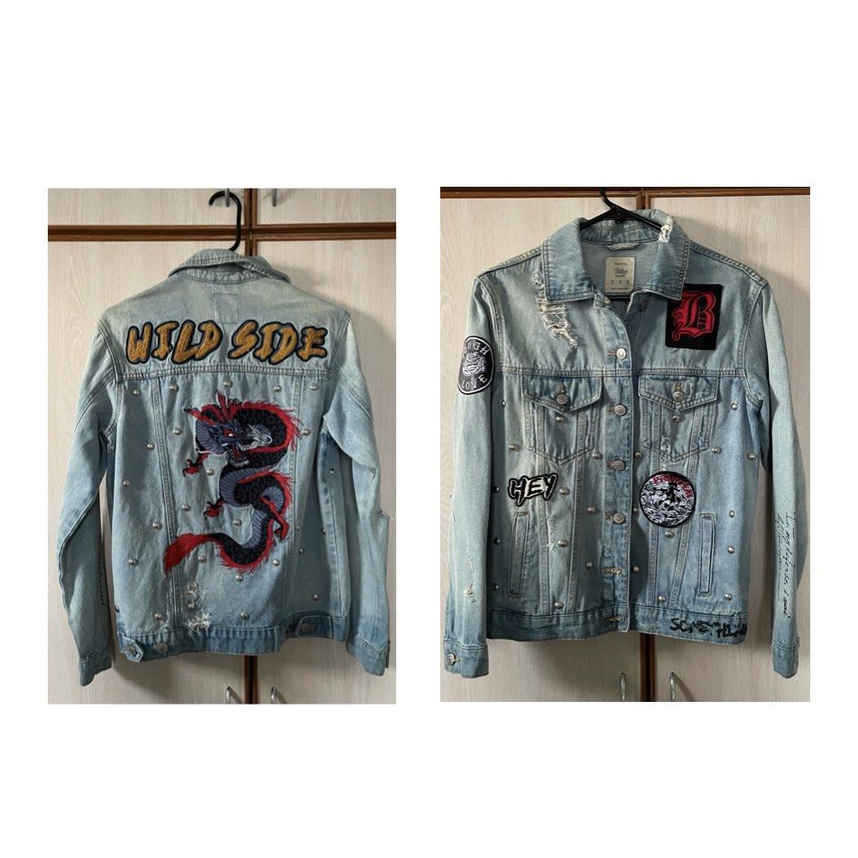 Vintage denim discount jacket with patches