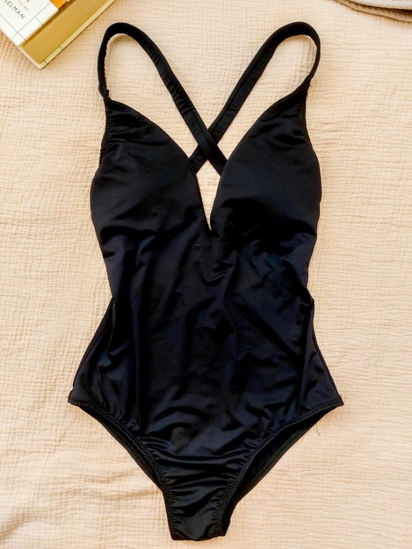 Black Criss Cross One Piece Swimsuit on Carousell