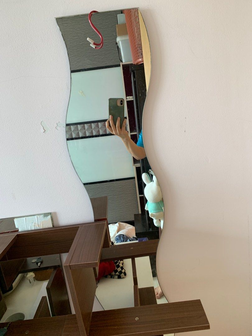 Blue Oval n ikea mirror. Dust bin. Curvy mirrors. No frame rectangle