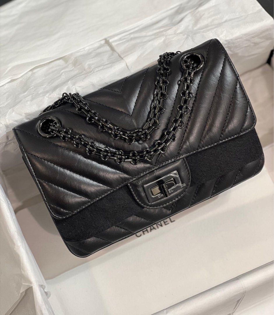 Chanel Mini Reissue 2.55 So Black Chevron, Luxury, Bags & Wallets