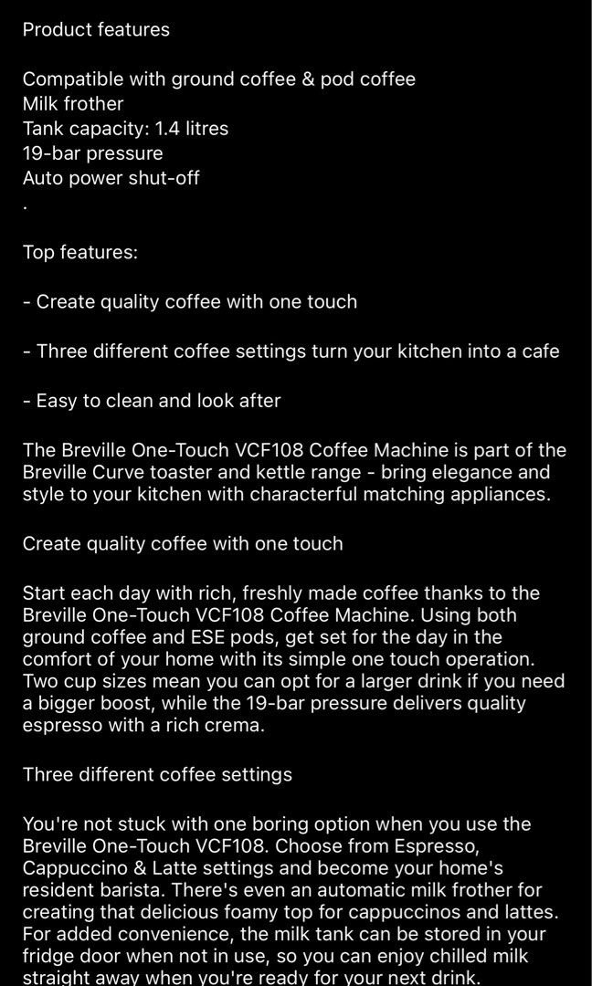 Breville One Touch Coffee House Coffee Machine, TV & Home Appliances