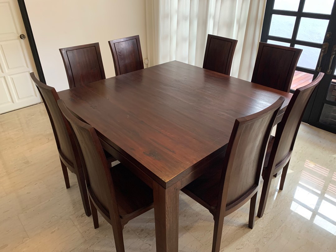Burmese Teak Dining Table and 8 Chairs set, Furniture & Home Living