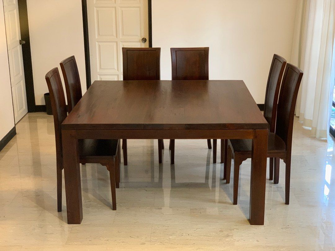 Burmese Teak Dining Table and 8 Chairs set, Furniture & Home Living