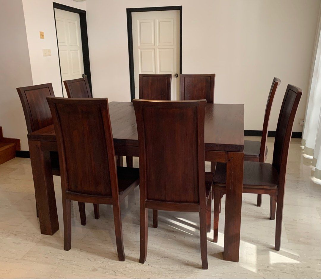 Burmese Teak Dining Table and 8 Chairs set, Furniture & Home Living